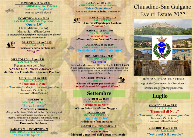 Eventi Estate 2022 a Chiusdino e San Galgano - Brochure