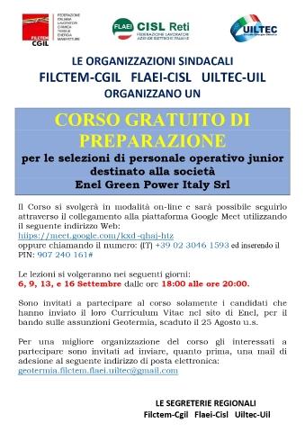 Corso gratuito di preparazione per selezioni di personale operativo per società Enel Green Power Italy Srl